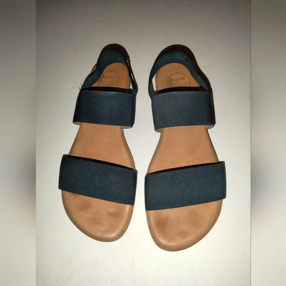 Andre Assous (Size 10) Navy Nigella Elastic Sling Back Open Toe Leather Sandals